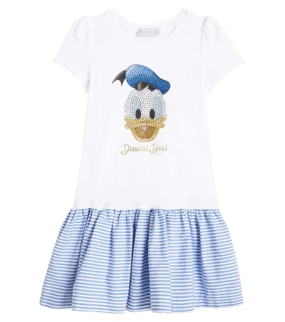 Monnalisa Kids' Donald Duck Embellished Cotton Dress In Multicoloured