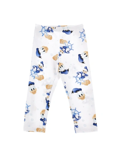 Monnalisa Kids'   Donald Duck Jersey Leggings In White + Blue