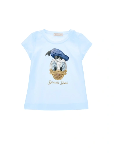 Monnalisa Kids'   Donald Duck Rhinestone T-shirt In Light Blue