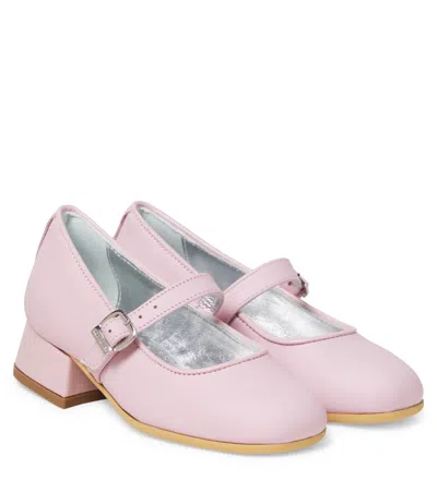 Monnalisa Kids' Dorothy Leather Mary Jane Flats In Pink