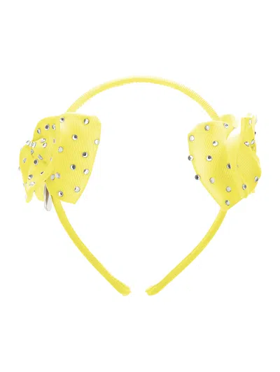 Monnalisa Double Bow Hairband In Light Yellow