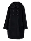 Monnalisa Double-breasted Flower Coat In Black