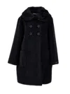 Monnalisa Double-breasted Flower Coat In Black