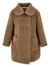 Monnalisa Double-breasted Textured Coat In Brown