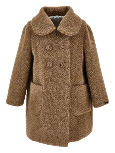 Monnalisa Kids' Double-breasted Textured Coat In Brown
