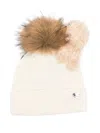 Monnalisa Double-pompom Teddy Beanie In Neutral