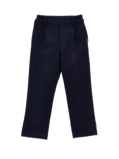 Monnalisa Double-sided Milano Stitch Trousers In Blue