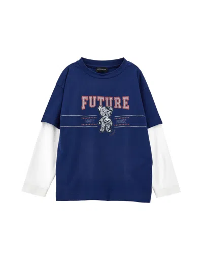 Monnalisa Kids'   Double Sleeve T-shirt In Blue + Cream