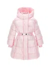 Monnalisa Down Jacket With Belt And Hood In Pink