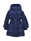 Monnalisa Down Jacket With Belt And Hood In Blue