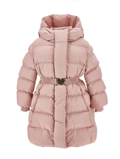 Monnalisa Babies'  Down Jacket With Heart Belt In Brown