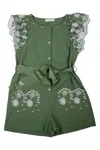 Monnalisa Broderie Anglaise Cotton Playsuit In Green