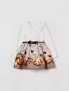 Monnalisa Cotton Teddy Bear Dress In Brown