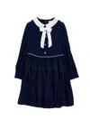 Monnalisa Dress With Bow And Buttons In Blue