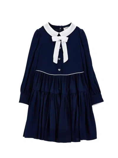 Monnalisa Kids'   Dress With Bow And Buttons In Blue