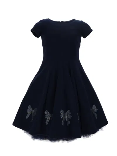 Monnalisa Kids'   Dress With Bows In Navy Blue