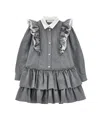 Monnalisa Dress With Ruffles And Collar In Gray