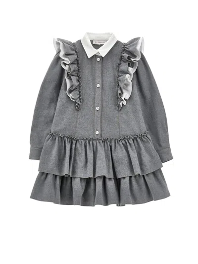 Monnalisa Kids'   Dress With Ruffles And Collar In Gray
