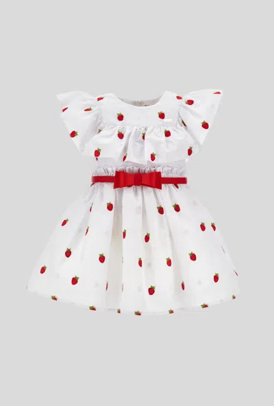 Monnalisa Kids' Dress With Strawberries White-red In Pink
