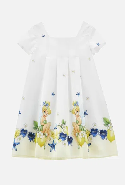 Monnalisa Kids' Dress With Trills Baby White-yellow