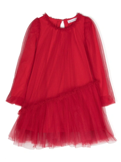 Monnalisa Kids' Long-sleeved Tulle Dress In Red
