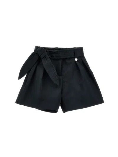 Monnalisa Kids'   Duchesse Bermuda Shorts With Belt In Black