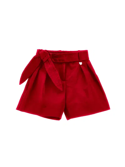 Monnalisa Kids'   Duchesse Bermuda Shorts With Belt In Ruby Red