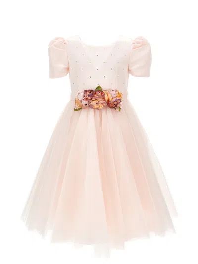 Monnalisa Kids'   Duchesse Satin And Glitter Tulle Dress In Light Pink
