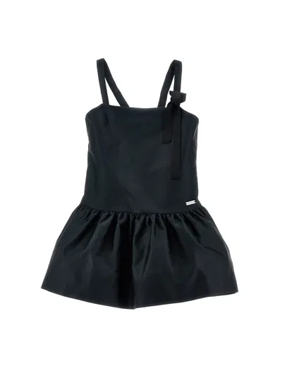 Monnalisa Kids' Ruffled Duchesse Dress In Black