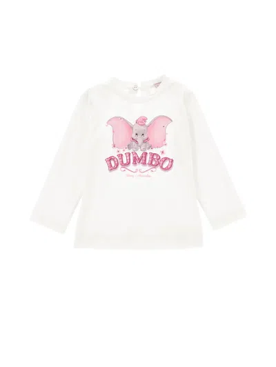 Monnalisa Kids' X Disney Baby Dumbo Cotton Jersey T-shirt In Cream