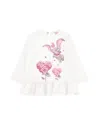 Monnalisa Dumbo Rhinestone Long Cotton T-shirt In Cream