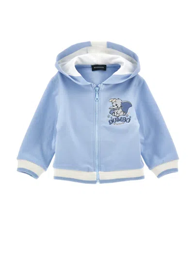 Monnalisa Kids'   Dumbo Two-tone Hoodie In Light Blue + Cream