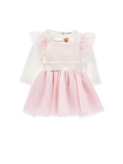 Monnalisa Kids'   Dungaree And Bodysuit Set In White