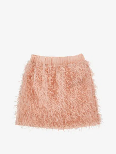 Monnalisa Elegant Fringed Mini Skirt For Girls In Rosa