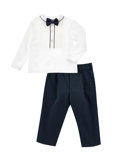 Monnalisa Kids'   Elegant Frosted Satin Set In Blue + Cream