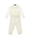 Monnalisa Elegant Knitted Waistcoat Suit In Ecru + Cream
