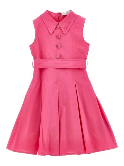 Monnalisa Elegant Mini Dress With Decorative Buttons And Adjustable Belt In Fuchsia