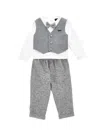 Monnalisa Elegant Playsuit With Bow Tie In Cream + Grey