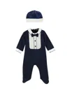 Monnalisa Elegant Playsuit With Bow Tie In Dark Blue