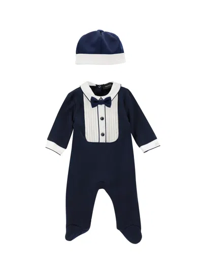 Monnalisa Kids'   Elegant Playsuit With Bow Tie In Dark Blue