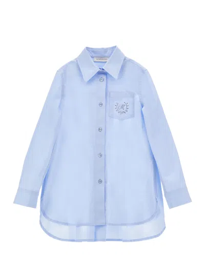 Monnalisa Kids'   Elegant Poplin Shirt With Embroidery In Blue