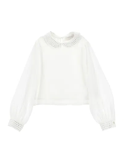 Monnalisa Kids'   Elegant Rhinestone Blouse In White