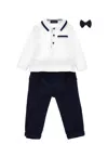 Monnalisa Elegant Suit With Pocket Square And Bow Tie In Cream + Navy Blue