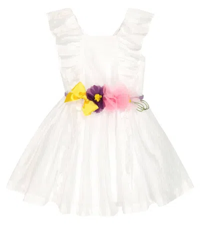 Monnalisa Kids' Embellished Broderie Anglaise Dress In Bianco