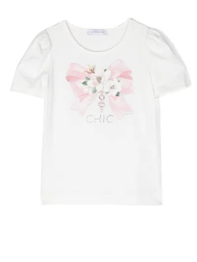 Monnalisa Kids' Embellished-chic Detail T-shirt In White