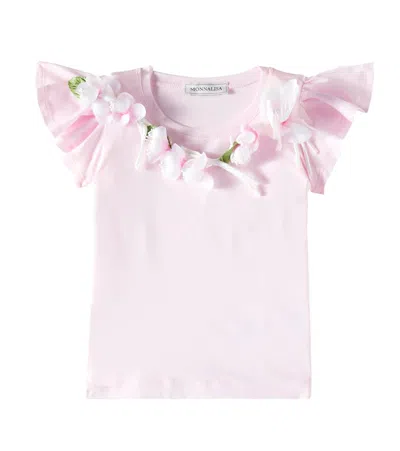 Monnalisa Kids' Embellished Cotton-blend Jersey T-shirt In Rosa Fairytale