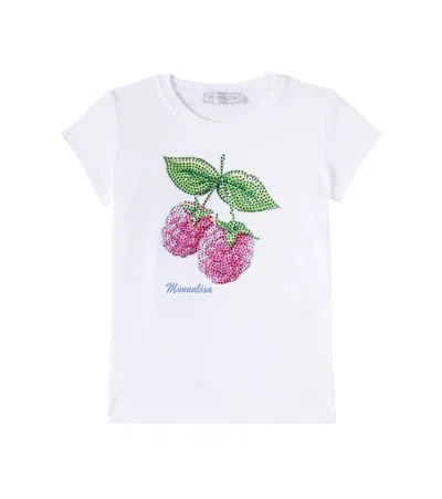 Monnalisa Kids' T-shirt Aus Jersey Mit Kristallen In Weiss