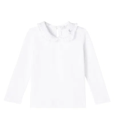 MONNALISA EMBELLISHED COTTON-BLEND POPLIN BLOUSE