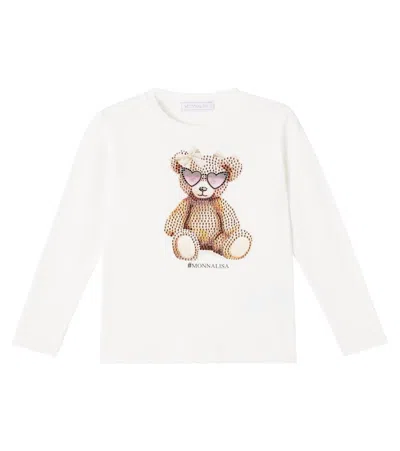 Monnalisa Kids' Embellished Cotton-blend T-shirt In White