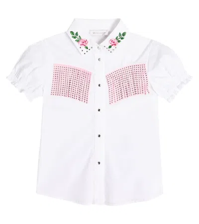 Monnalisa Kids' Embellished Cotton Poplin Shirt In White